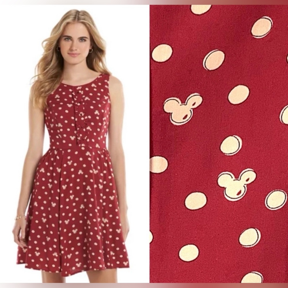 Disney Red Polka Dot Mini Dress with Cream Mickey Dot Accents